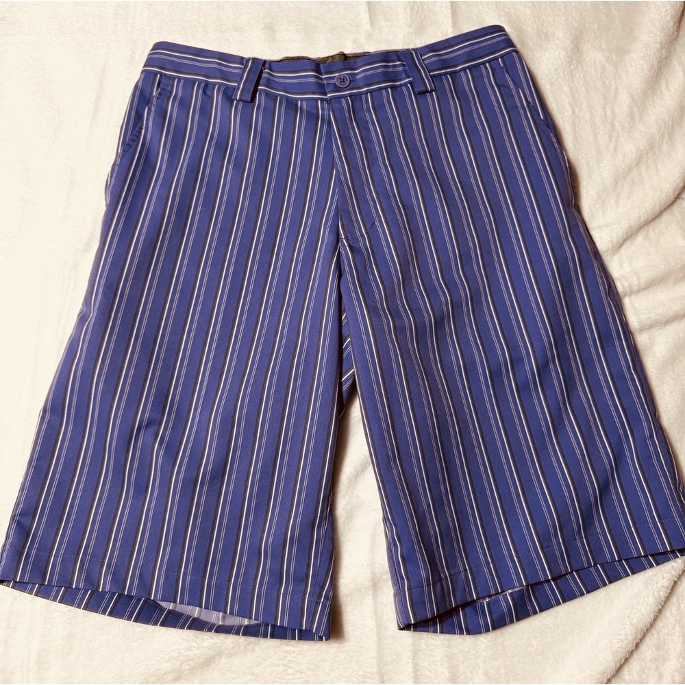 Sligo Golf Shorts Mens 36 Purple White Striped Flat Front Performance Stretch